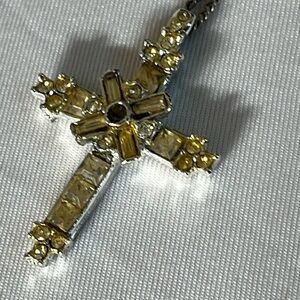 Vintage rhinestone pendant on silver tone chain amethyst center stone